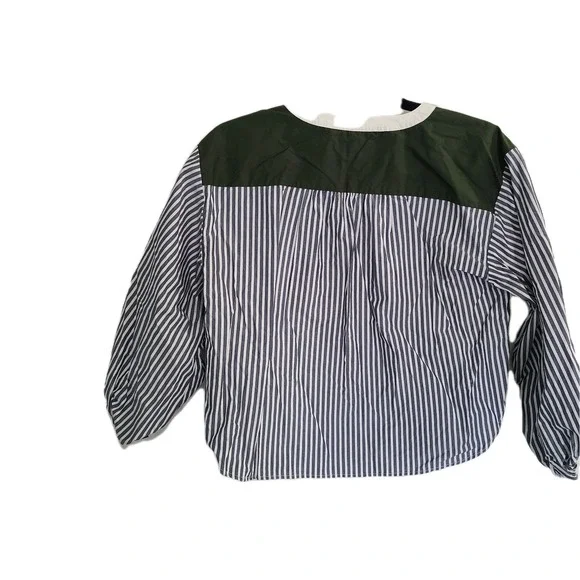 Loft Colorblock Poplin Petite Blouse Top Women's Sz XSP Green/White Casual Cute - Picture 9 of 11